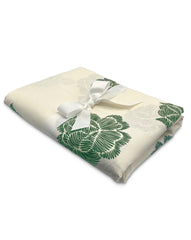 Mantel de Mesa Rectangular en Lino Blanco con Flores Verdes 5 x 2.7m