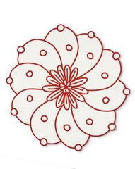 Individuales Identidad en Lino Blanco con Bordado de Biznaga en en Rojo Set de 4