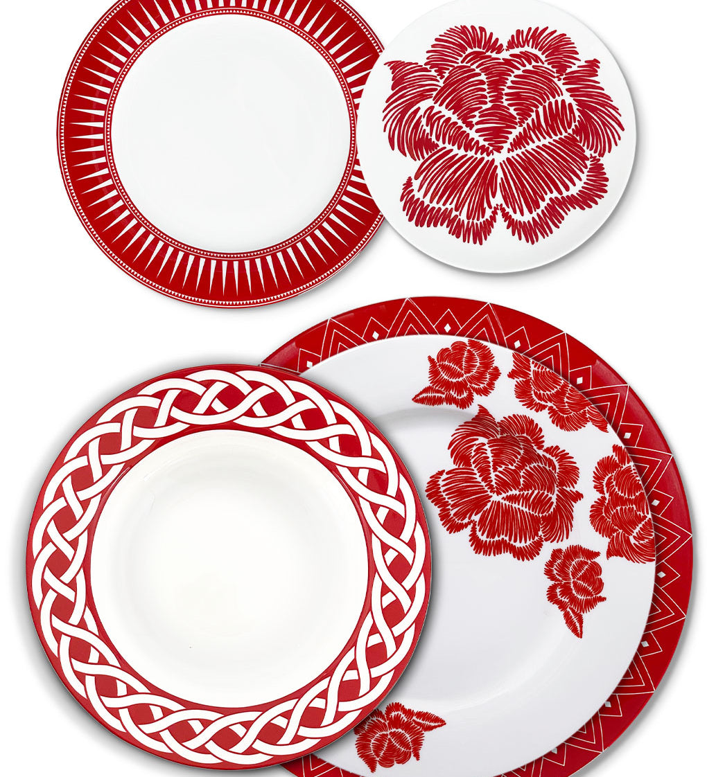 Set completo vajilla Identidad en rojo, diseñada por Sofía Aspe Interiorismo para Zash