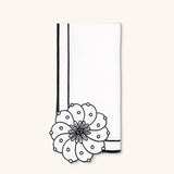 Servilletas Identidad en Lino Blanco con Bordado de Biznaga en Negro. Set de 4