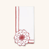 Servilletas Identidad en Lino Blanco con Bordado de Biznaga en Rojo. Set de 4