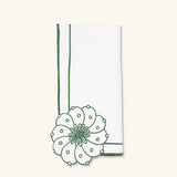 Servilletas Identidad en Lino Blanco con Bordado de Biznaga en Verde. Set de 4