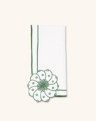 Servilletas Identidad en Lino Blanco con Bordado de Biznaga en Verde. Set de 4