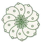 Individual Identidad en Lino Blanco con Bordado de Biznaga en Verde, diseñado por Sofía Aspe Interiorismo para Zash