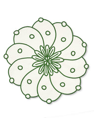 Individuales Identidad en Lino Blanco con Bordado de Biznaga en Verde. Set de 4