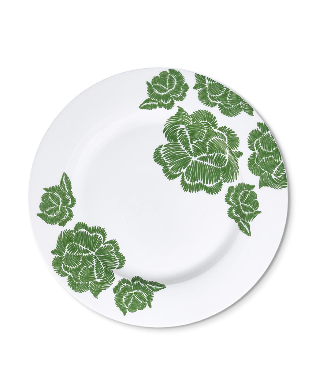 Plato trinche de porcelana blanca con flores verdes, de la colección Identidad diseñada por Sofía Aspe para Zash
