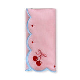 Servilletas Cherry en Algodón Rosa con Bordado de Moño y Cerecitas. Set de 4.