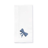 Servilleta en Lino Blanco con Bordado de Moñito Azul. Set de 4