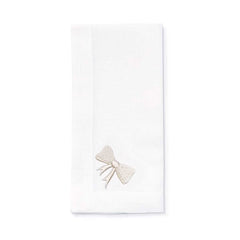 Servilleta en Lino Blanco con Bordado de Moñito Ivory. Set de 4