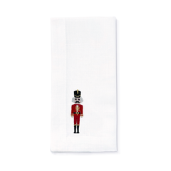 Servilleta en Lino Blanco con Bordado de Nutcracker. Set de 4