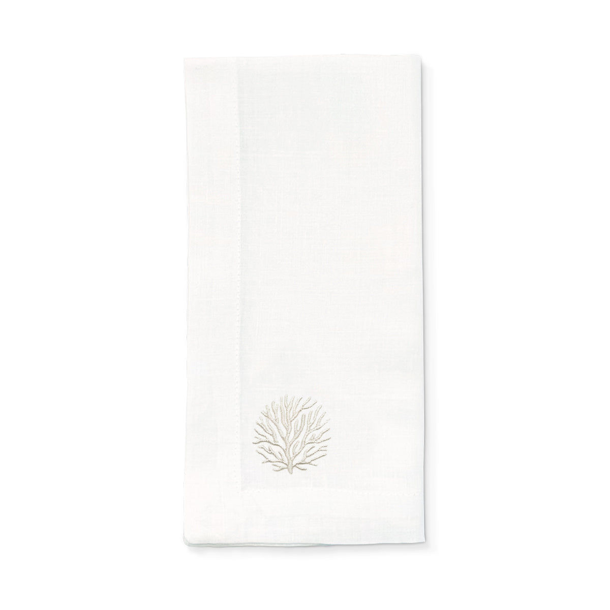 Servilleta de lino blanco con bordado de coral de mar en ivory, marca Zash