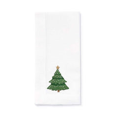 Servilleta en Lino Blanco con Bordado de Arbolito Navideño. Set de 4