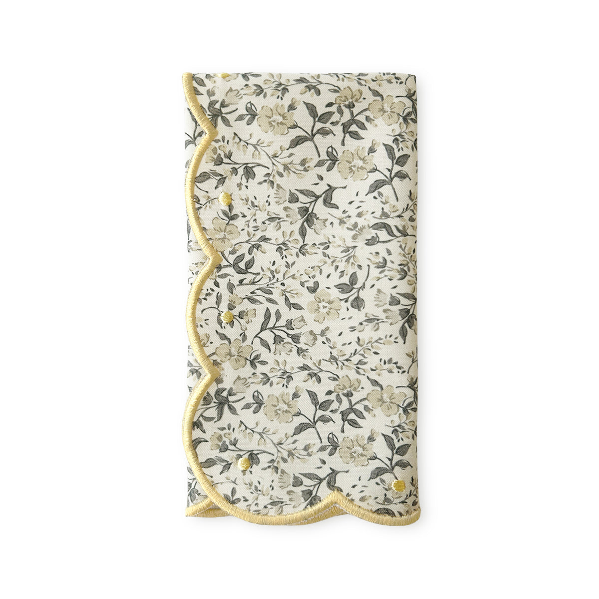 Servilletas Big Daisy en algodón con estampado de florecitas amarillas y orilla bordada, marca Zash