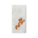 Servilletas en Lino Blanco con Bordado de Dragón Naranja, Set de 4