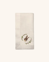 Servilleta Easter en Lino Ivory con Bordado de Conejo con Flores. Set de 4