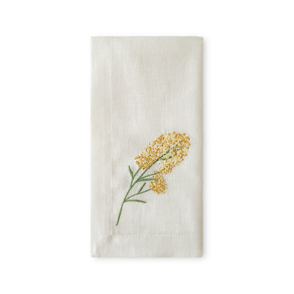 Servilleta de lino blanco con flor amarilla bordada, marca Zash