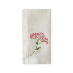 Servilleta en Lino Blanco con Bordado de Flor Rosa, Set de 4