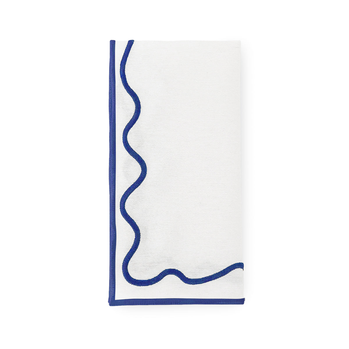 Servilleta Regina en loneta Blanca con ondas y orilla bordada en azul Rey, marca Zash