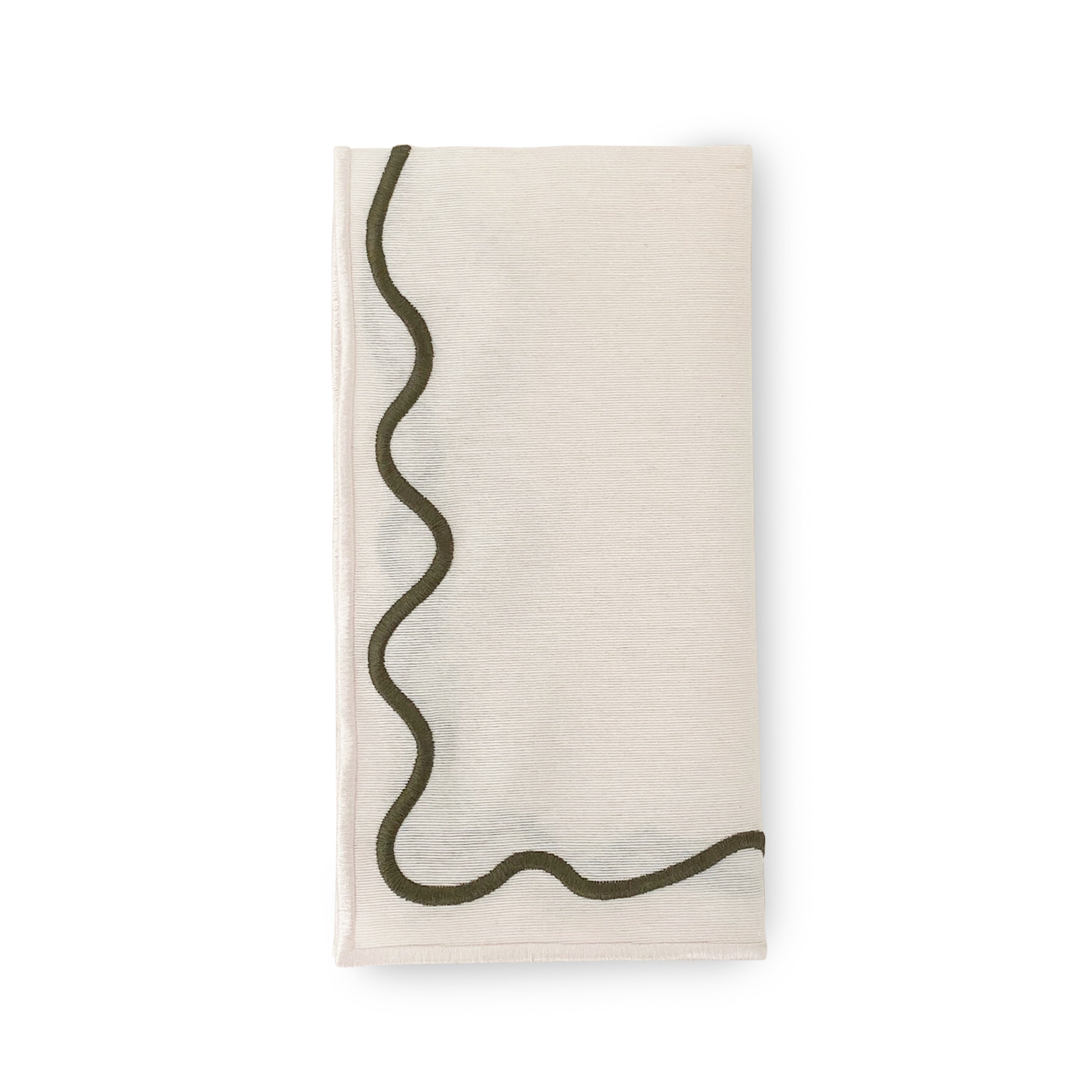 Servilleta Regina en Loneta Ivory con Ondas en Verde Olivo de la marca Zash