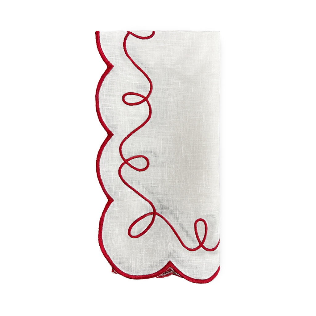 Servilleta María de lino blanco con bordado rojo, marca Zash