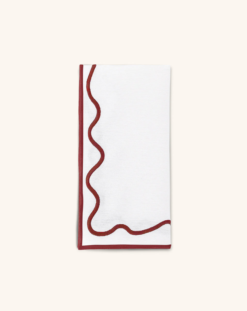 Servilleta Regina en Loneta Blanca con Ondas Bordadas en Rojo