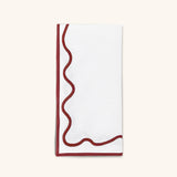 Servilleta Regina en Loneta Blanca con Ondas Bordadas en Rojo