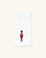 Servilleta en Lino Blanco con Bordado de Nutcracker. Set de 4