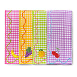 Servilletas Tutti Frutti en Mascota de Algodón de Colores con Bordado de Frutas. Set de 4