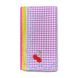 Servilletas Tutti Frutti en Mascota de Algodón de Colores con Bordado de Frutas. Set de 4