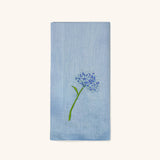 Servilletas Bouquet en Lino Azul con Bordado de Flor. Set de 4