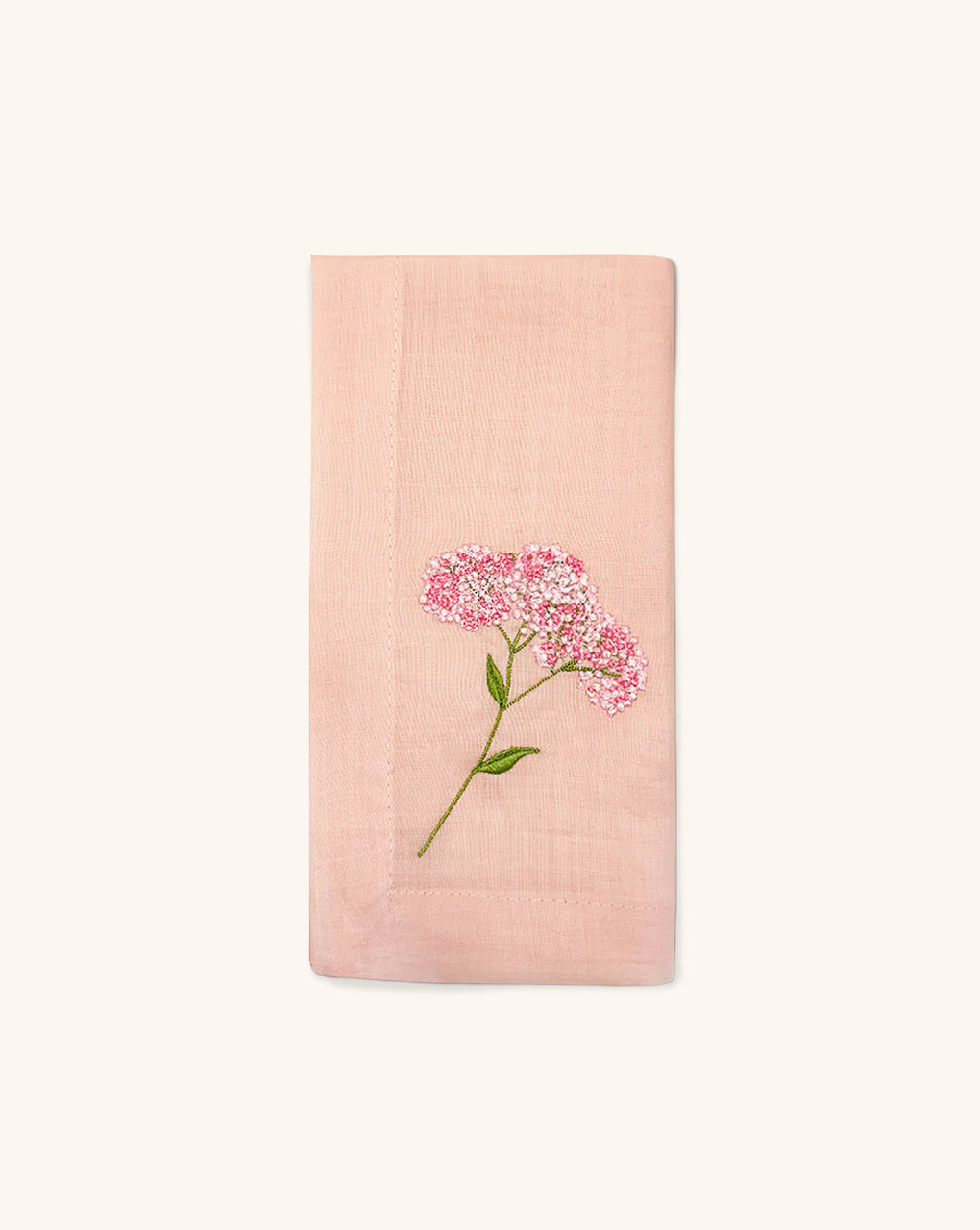 Servilletas Bouquet en Lino Rosa con Bordado de Flor. Set de 4