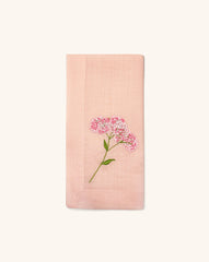 Servilletas Bouquet en Lino Rosa con Bordado de Flor. Set de 4