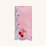Servilletas Cherry en Algodón Rosa con Bordado de Moño y Cerecitas. Set de 4.