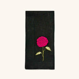 Servilletas Flora con Bordado de Celosia en Lino Negro. Set de 4