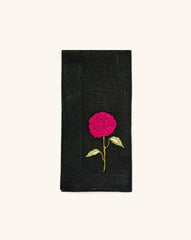 Servilletas Flora con Bordado de Celosia en Lino Negro. Set de 4