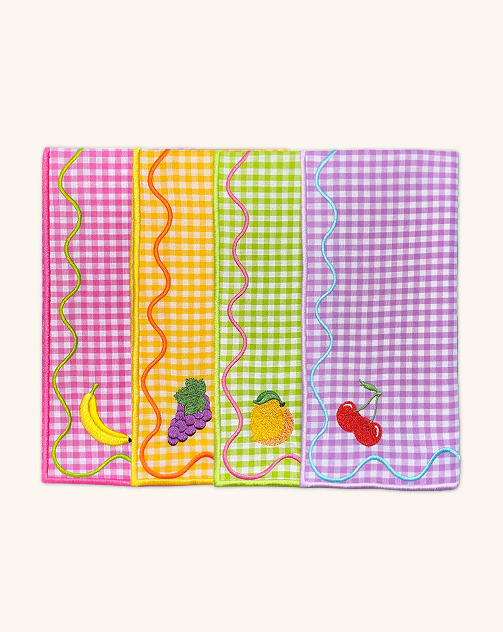 Servilletas Tutti Frutti en Mascota de Algodón de Colores con Bordado de Frutas