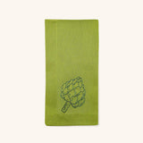 Servilletas Veggies en Algodón Verde Bordado con Verduras. Set de 4
