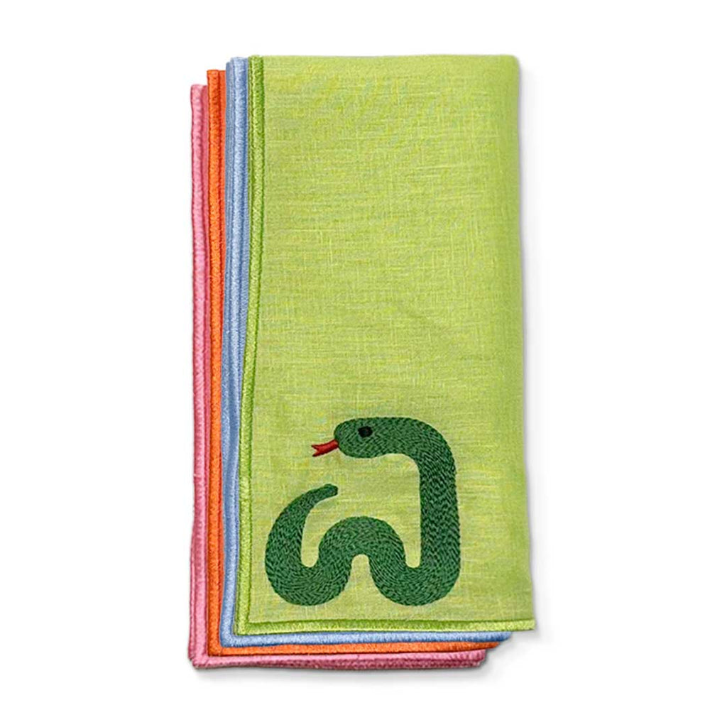 Servilletas de lino de 4 colores, con una Serpiente bordada, marca Zash