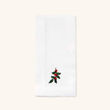 Servilletas en Lino Blanco con Bordado de Muérdago. Set de 4