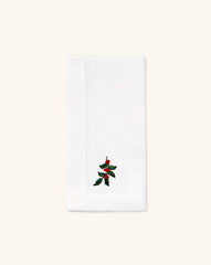 Servilletas en Lino Blanco con Bordado de Muérdago. Set de 4