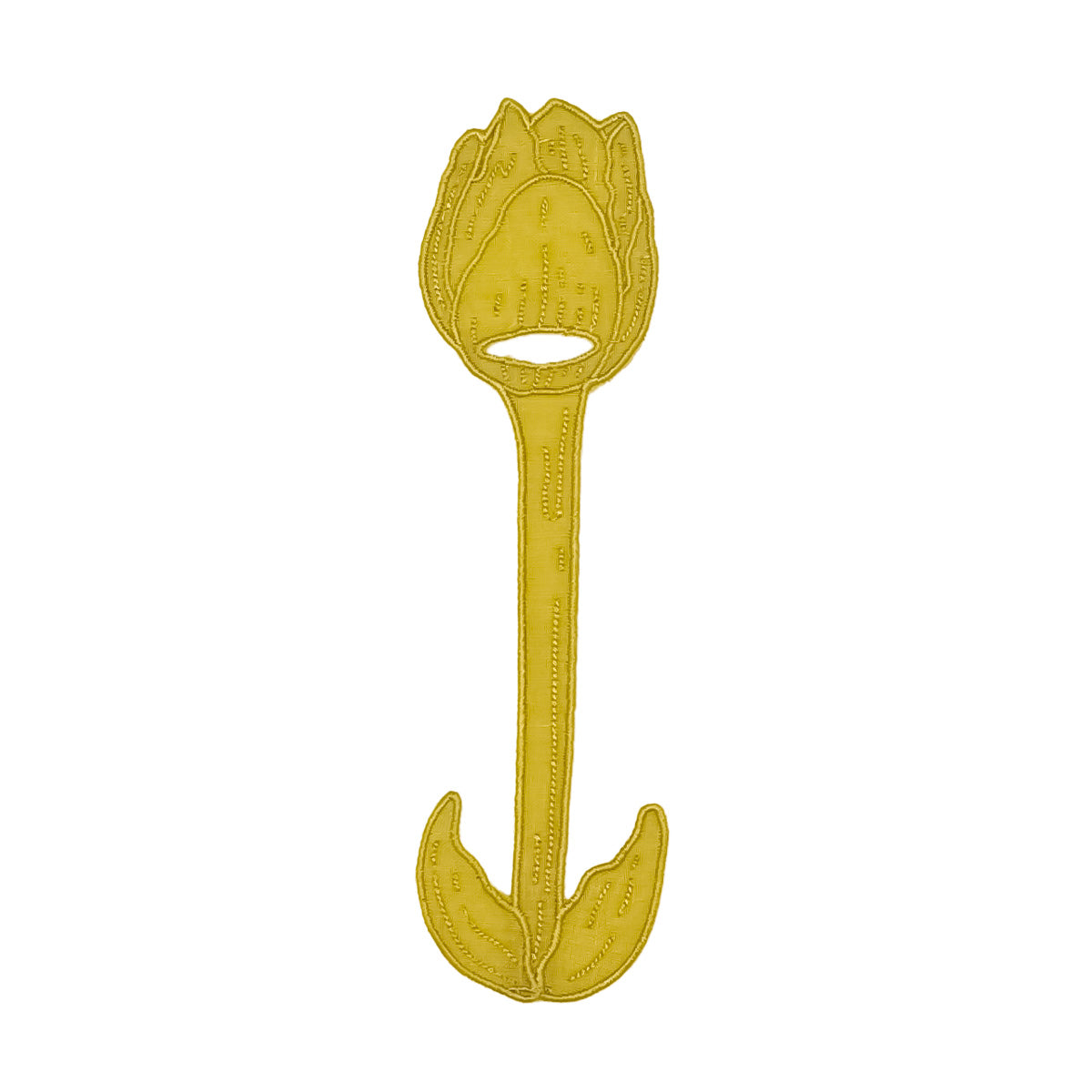 Servilletero de lino en forma de Tulipán en color verde olivo con orilla bordada en ocre, marca Zash