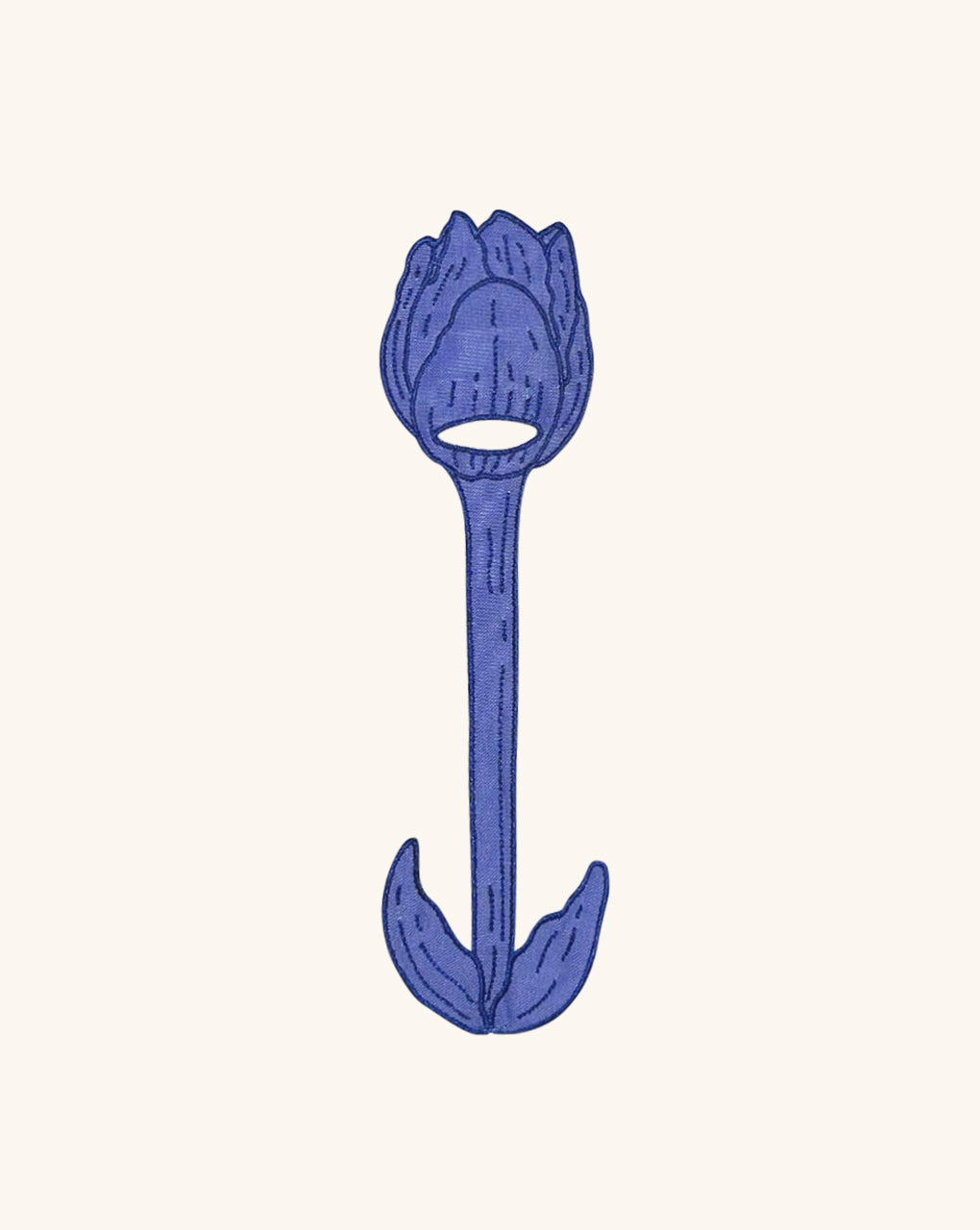 Servilletero de Tulipán en Lino Azul con Bordado Azul.