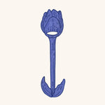 Servilletero de Tulipán en Lino Azul con Bordado Azul.