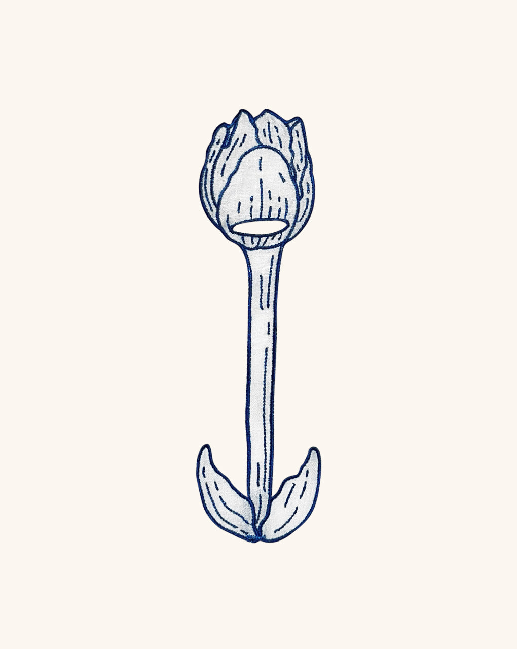 Servilletero de Tulipán en Lino Blanco con Bordado Azul