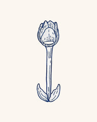 Servilletero de Tulipán en Lino Blanco con Bordado Azul. Set de 4