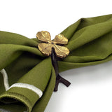 Anillos Servilleteros en Forma de Rama con Trébol de 4 Hojas Dorado Lucky Clover. Set de 4