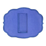 The Royal Blue Flower Zashpack: Set con 4 Platos para Ensalada con Hortensia, Mantelería Sofía completa con 4 Individuales, 4 Servilletas y 4 Servilleteros Tulipán en Lino Azul y Bordado en Azul.