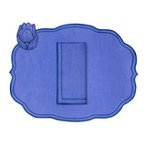 Set de mantelería completo Sofía de lino azul con bordado azul con Individual, Servilleta y Servilletero, marca Zash