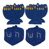 Set de Mantelería con Cocteleras en Forma de Menorah y en Forma de Dreidel de Lino Azul