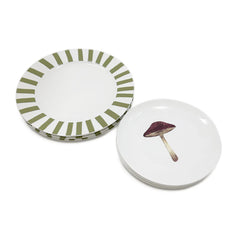 Set de Vajilla con Platos para Ensalada con Hongo y Platos Trinche Candy Cane Verde Olivo. Set para 4 personas